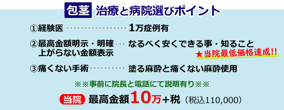 包茎治療の病院選びポイント：当院最低価格達成!!